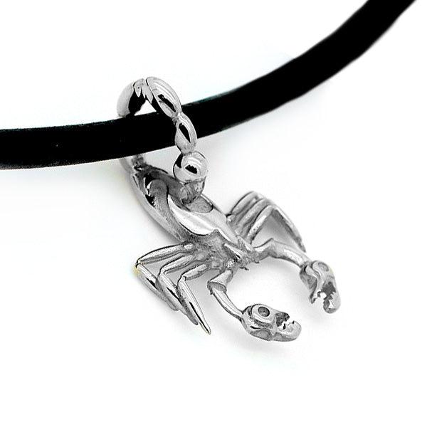 Annika Rutlin stinging scorpion necklace on leather scorpio star sign jewellery