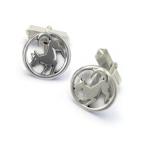 modern pouncing dog solid sterling silver designer cufflinks by Annika Rutlin