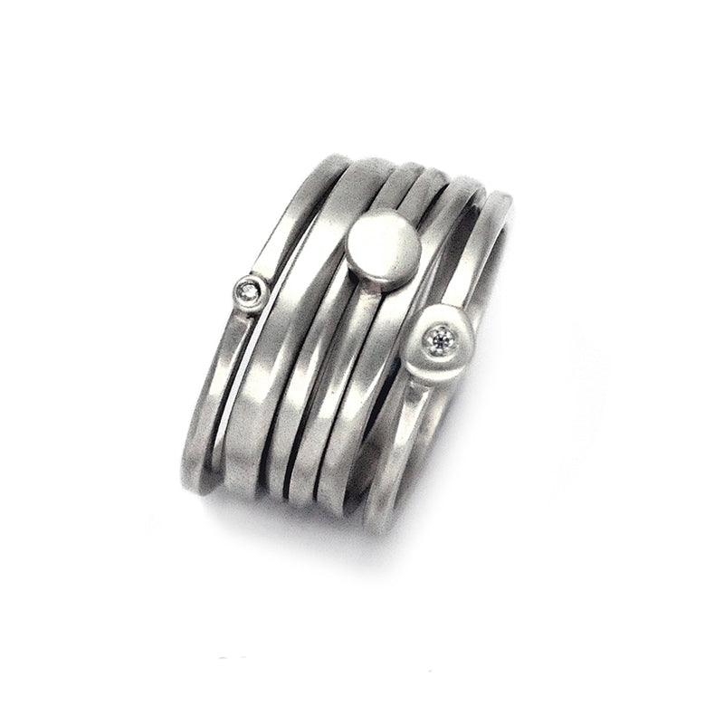 Cairn collection 6-ring stack plain & diamond stacking rings CAR2134 - Annika Rutlin