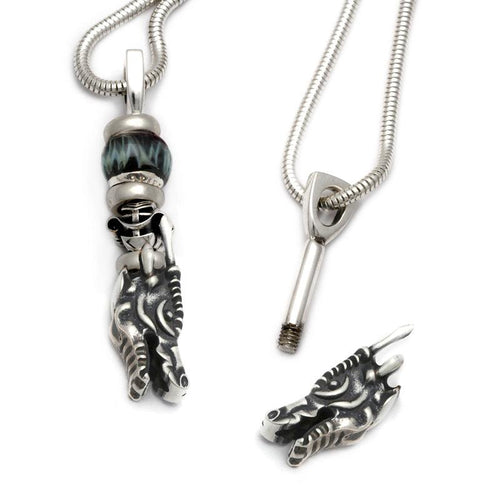 Good luck dragon solid silver bead keeper pendant on snake chain