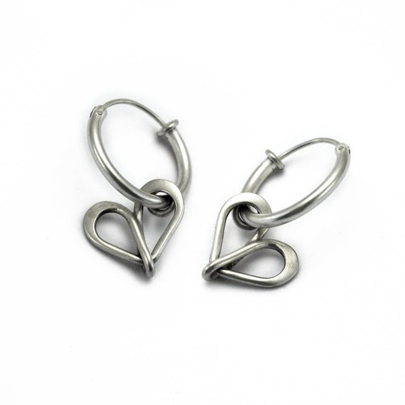 Infinity symbol inspired sterling silver heart earrings on hoops