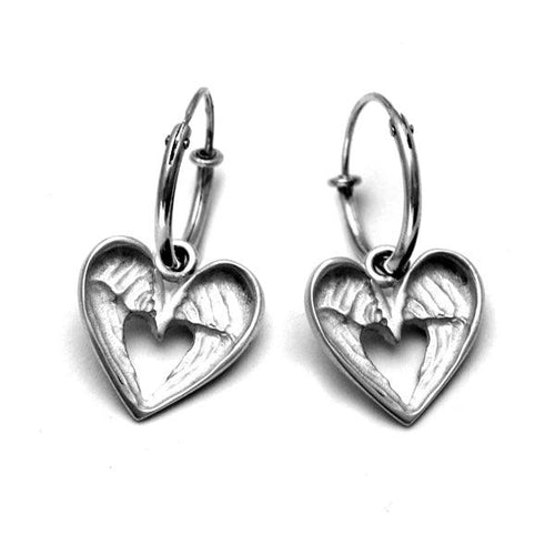Lucky angel wings dangly hoop earrings in sterling silver by Annika Rutlin