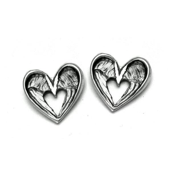 gorgeously romantic silver angel wing stud earrings featuring a heart silhouette by designer Annika Rutlin