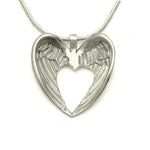 26mm large feathered angel wings silver pendant on snake chain