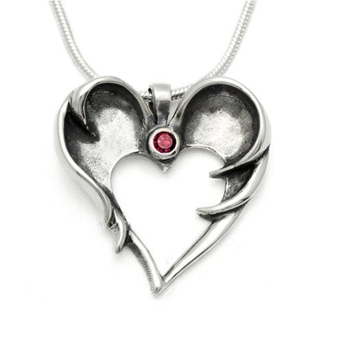Sterling silver designer dark angel wings pendant set with garnet stone