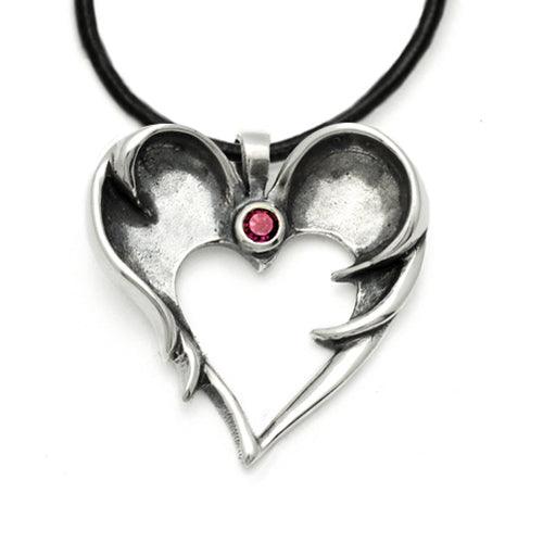 gothic dark angel garnet set heart silhouette winged pendant