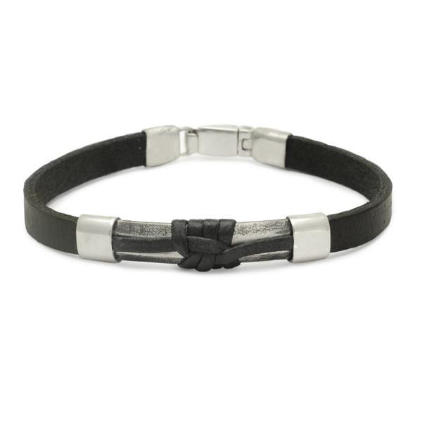 Inai heavy mens silver & leather cuff bracelet IAB61L - Annika Rutlin