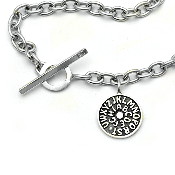 silver alphabet disc chain bracelet missing U Annika Rutlin