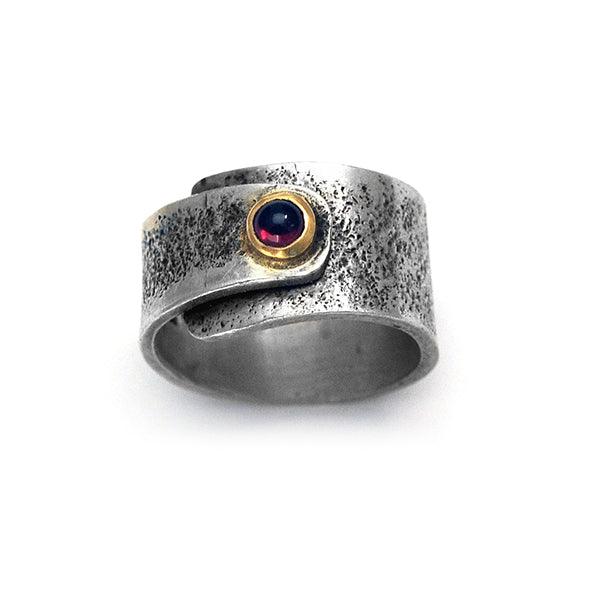 Raven textured cabouchon gemstone set wrap ring RR08 - Annika Rutlin