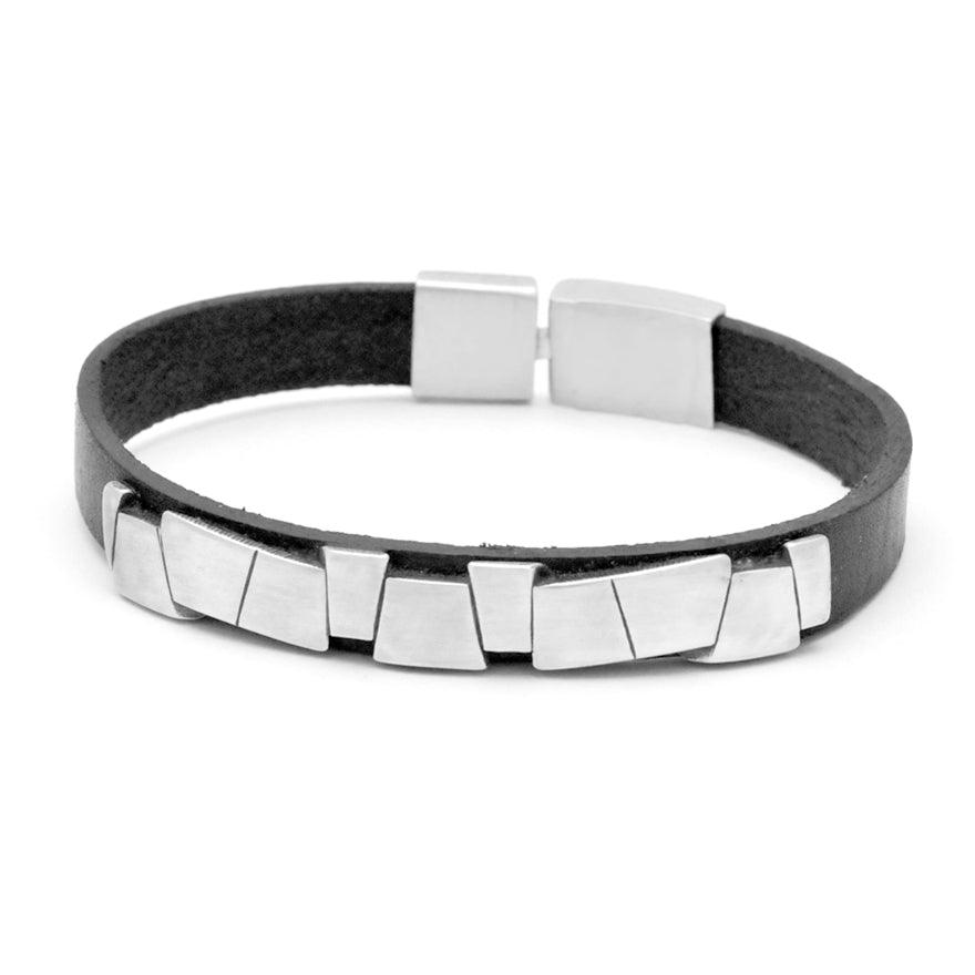 Saracen Collection staggered silver tile and leather bracelet SAB60S - Annika Rutlin