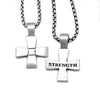 sterling silver geometric cross engraved with strength on chain
