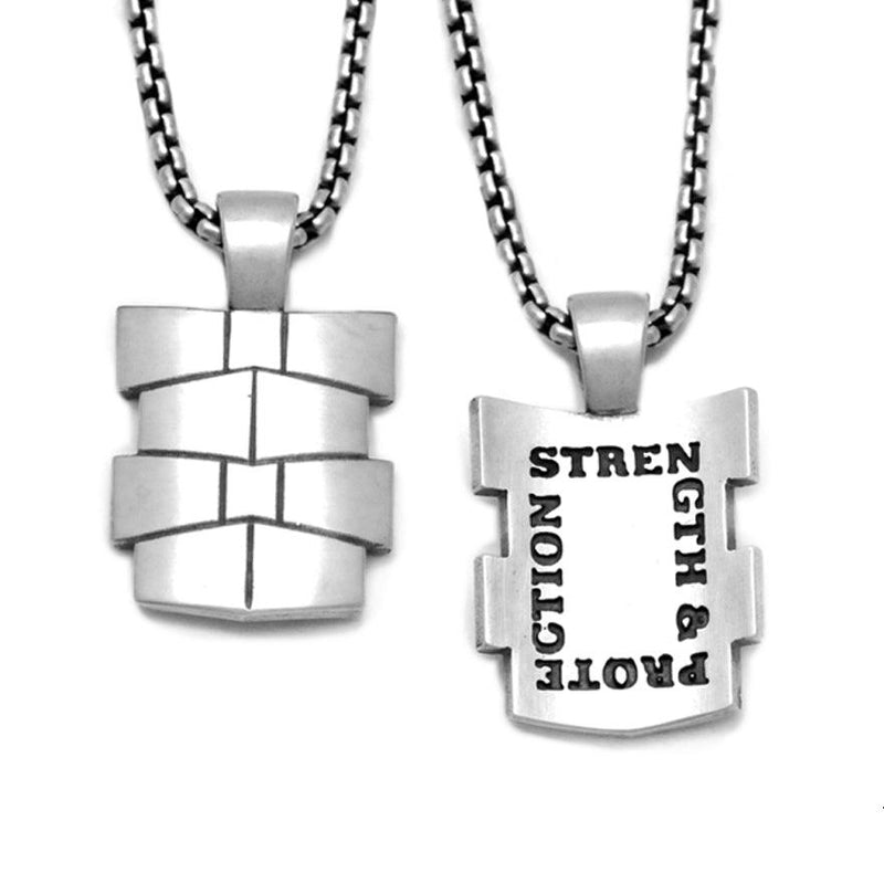Annika Rutlin strength & protection silver geometric shield pendant on chain
