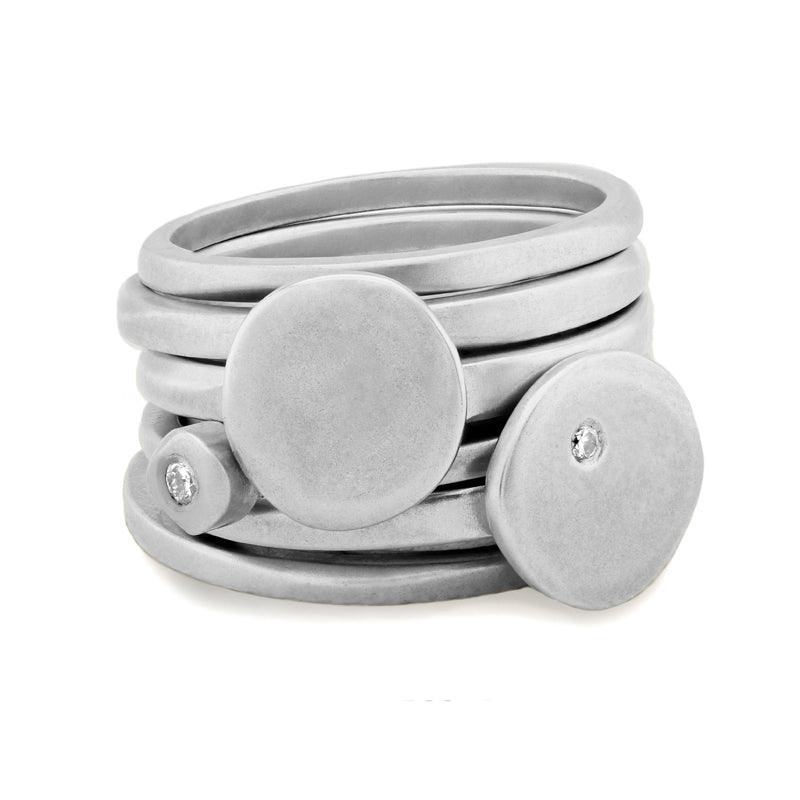 Cairn collection small stack 6 ring plain & diamond stacking rings CAR1467 - Annika Rutlin