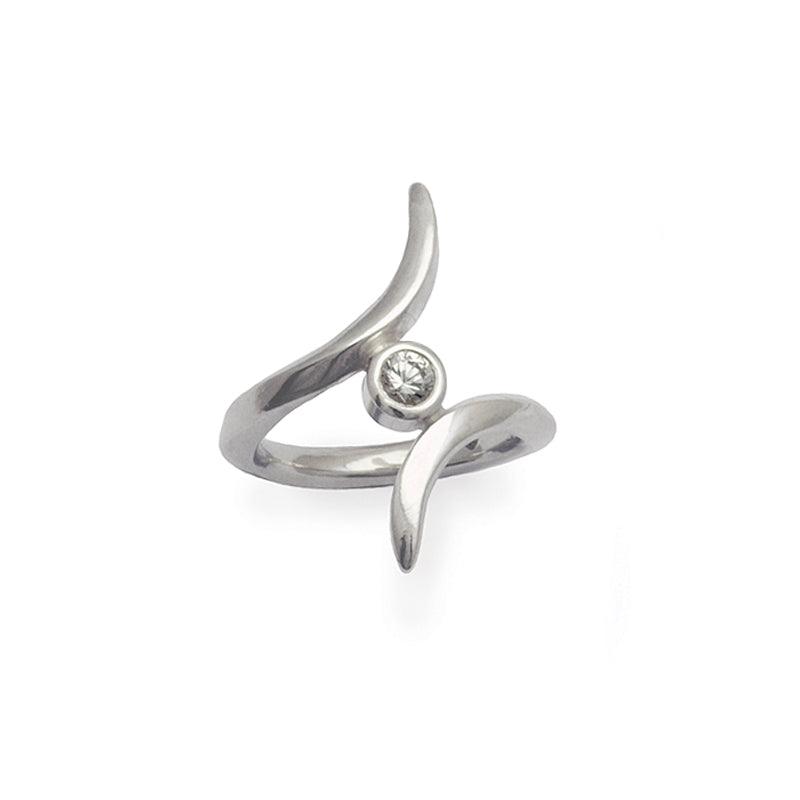 Enlightened Harmony ring in solid silver and white sapphire by Annika Rutlin