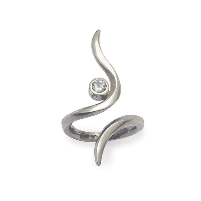 Annika Rutlin-elongated-twist-white-sapphire-designer-silver-ring