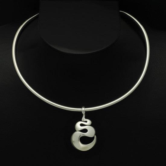 Efja Collection Solid Silver Torc Necklace with Wave Pendant - JN40T - Annika Rutlin