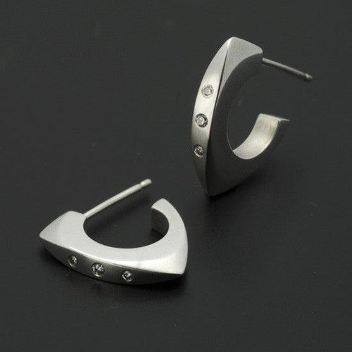 Cirque diamond set triangular hoop earrings CE73D - Annika Rutlin