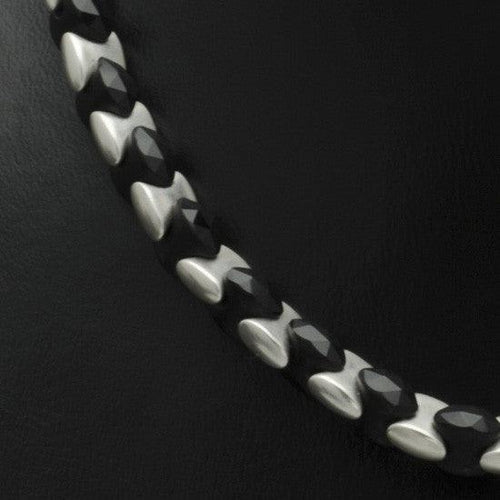 BlackJack interlocking bead silver & black onyx gem necklace BJN45 - Annika Rutlin