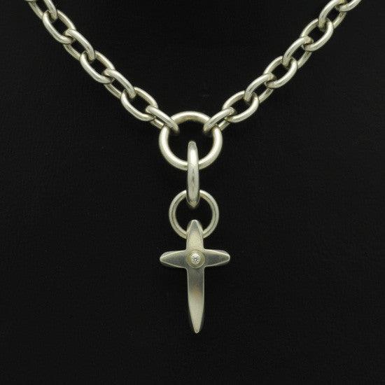 Idun diamond set silver cross pendant on snake chain IN73SD - Annika Rutlin