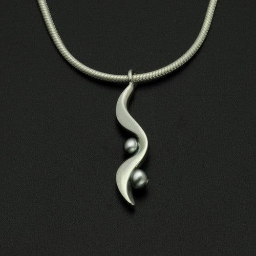 Luna wave double dark pearl pendant on snake chain LP41-BP - Annika Rutlin