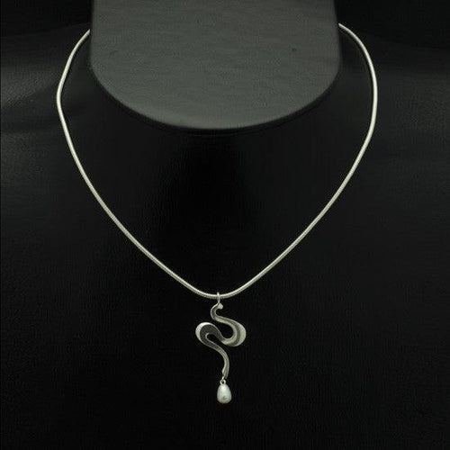 Luna silver swirl drop white pearl pendant on snake chain LP43-WP - Annika Rutlin