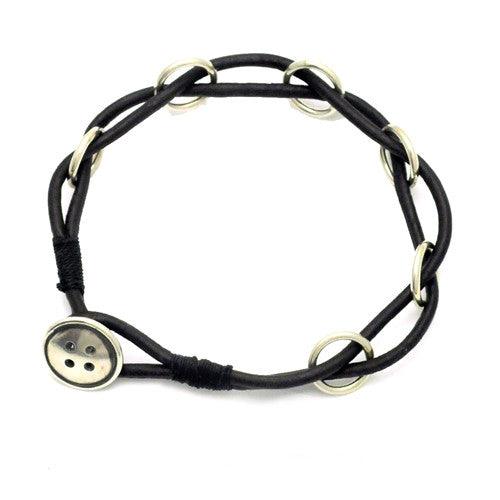 Button silver and leather bracelet BTB51L - Annika Rutlin