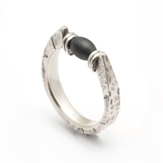 Raven forged and set with central hematite bead ring RR06 - Annika Rutlin