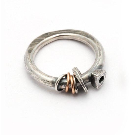 Annika Rutlin Raven Collection silver and 9 carat red gold forged darkened textured ring