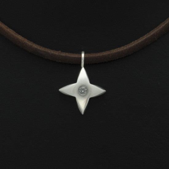 Aniara star flower diamond pendant on leather SFP41D-le - Annika Rutlin