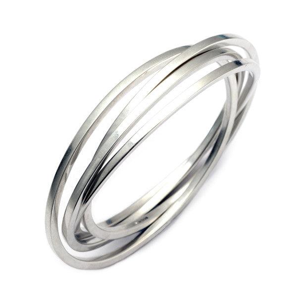 square wire interlinked oval rolling sterling silver bangles